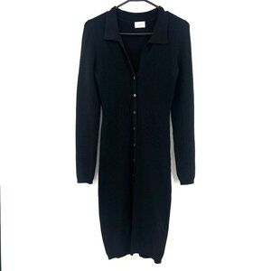 Aritzia Wilfred Black Button Front Knit Midi Dress Women's Medium